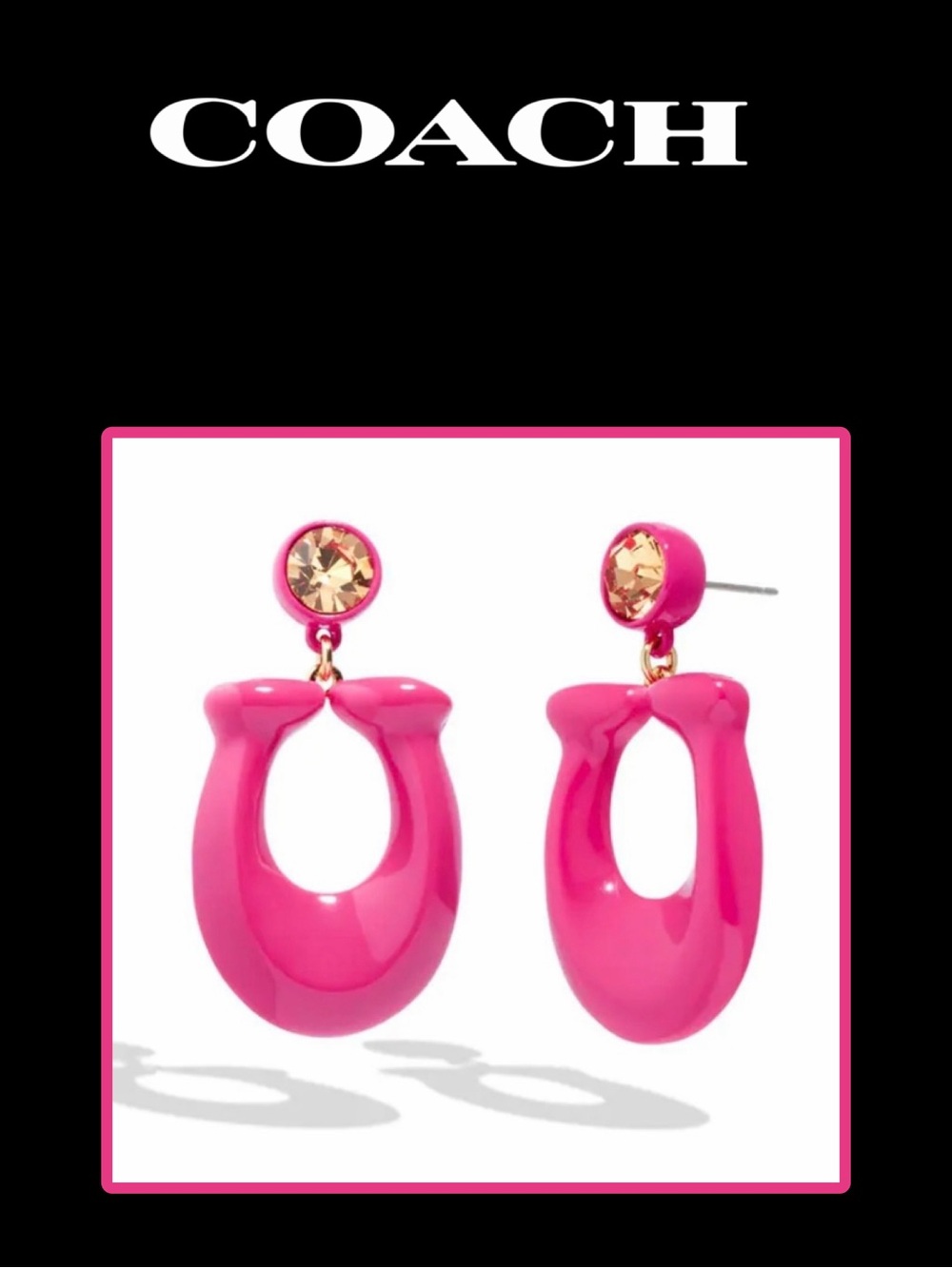 Coach Large Signature Enamel Earrings in Pink.